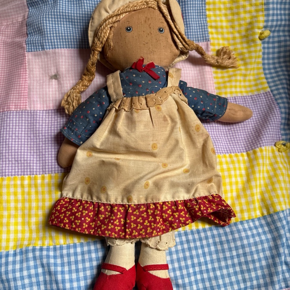 Knickerbocker vintage old Handmade Rag Doll with Red Shoes